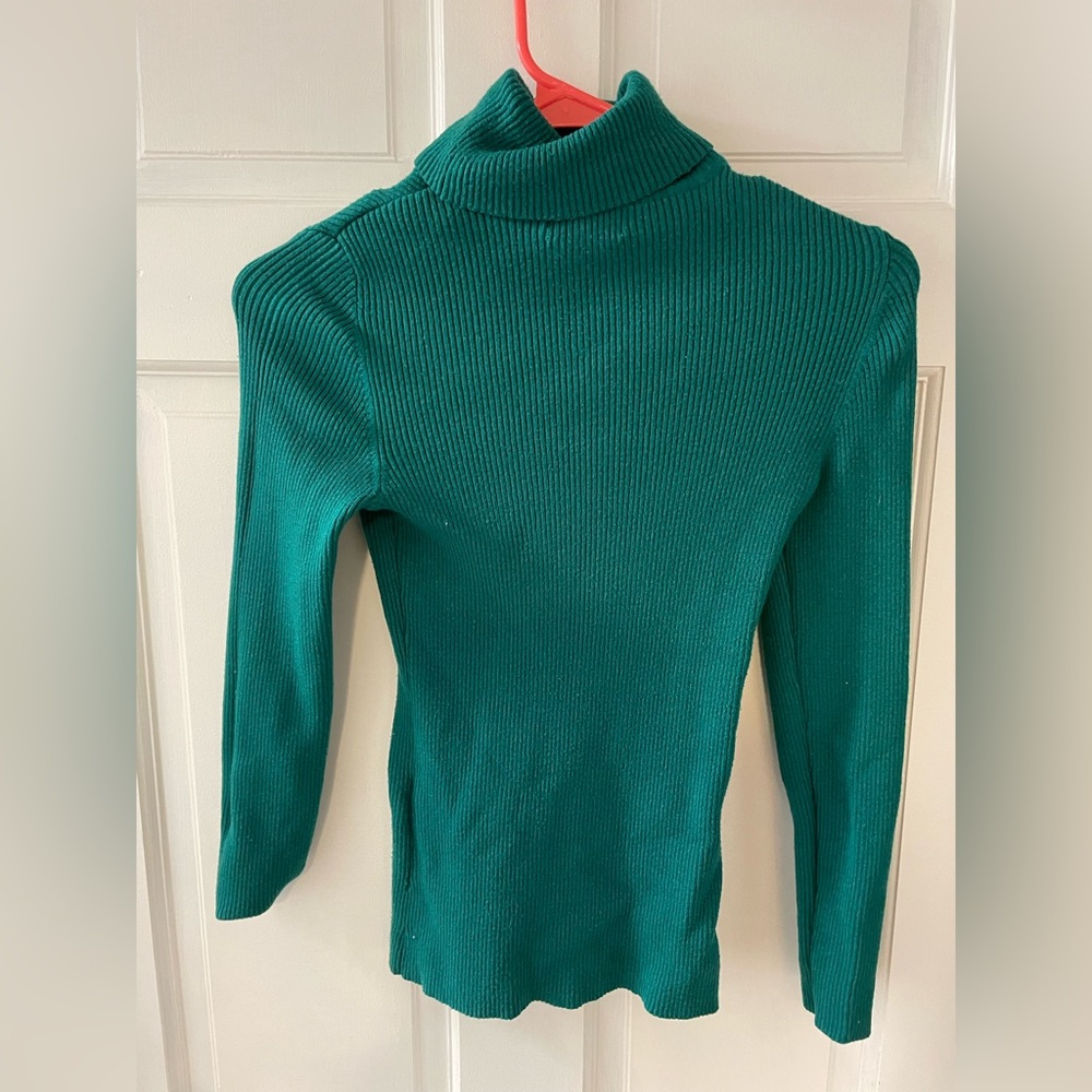 Green ribbed long sleeves turtleneck